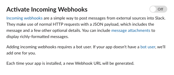 Activate Incoming Webhooksをオン
